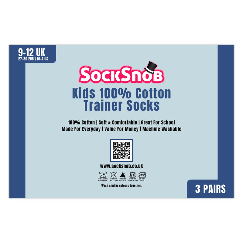 3 Pack Kids 100% Cotton Trainer Socks