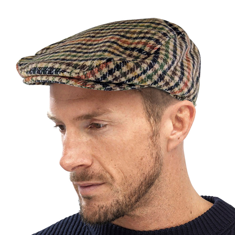 Mens Houndstooth Plaid Wool Blend Newsboy Flat Cap