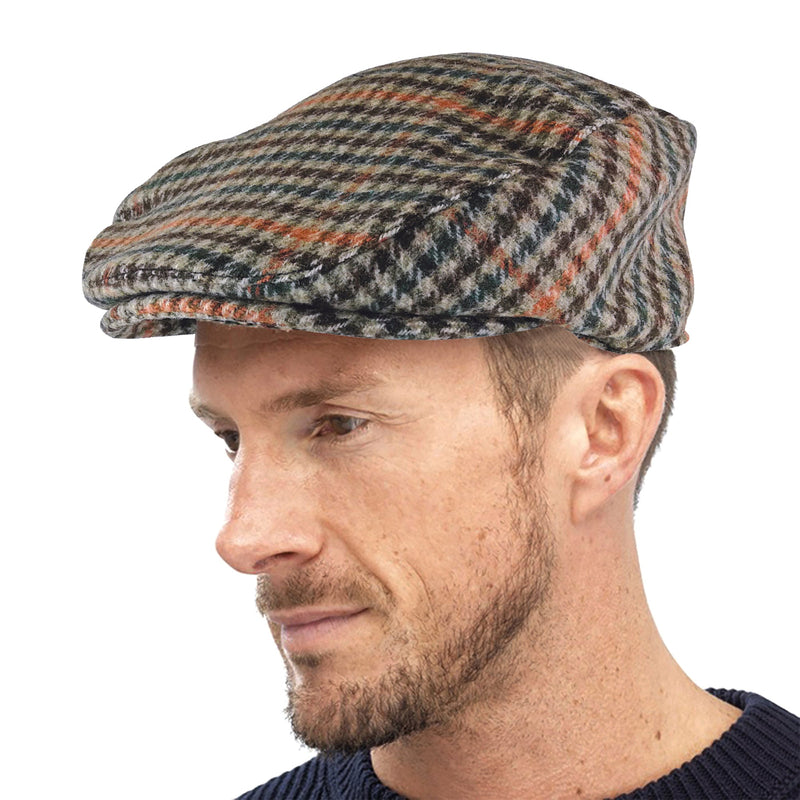 Mens Houndstooth Plaid Wool Blend Newsboy Flat Cap