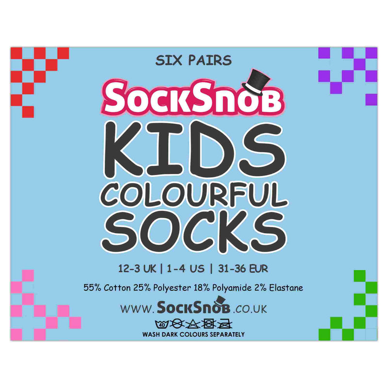 6 Pack Kids Plain Solid Coloured Cotton Socks