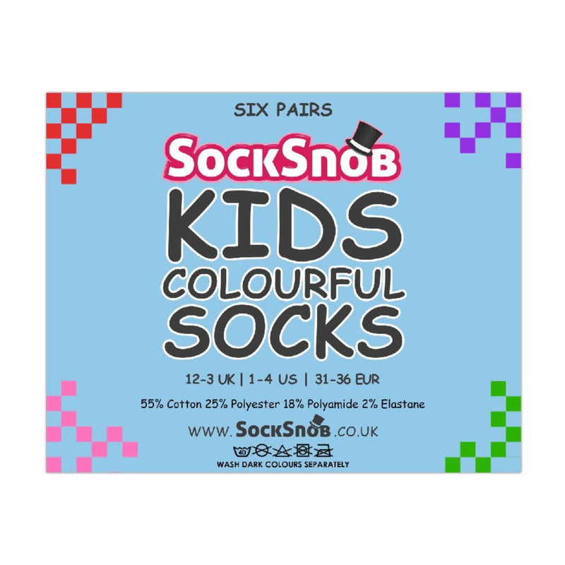 6 Pack Kids Plain Solid Coloured Cotton Socks