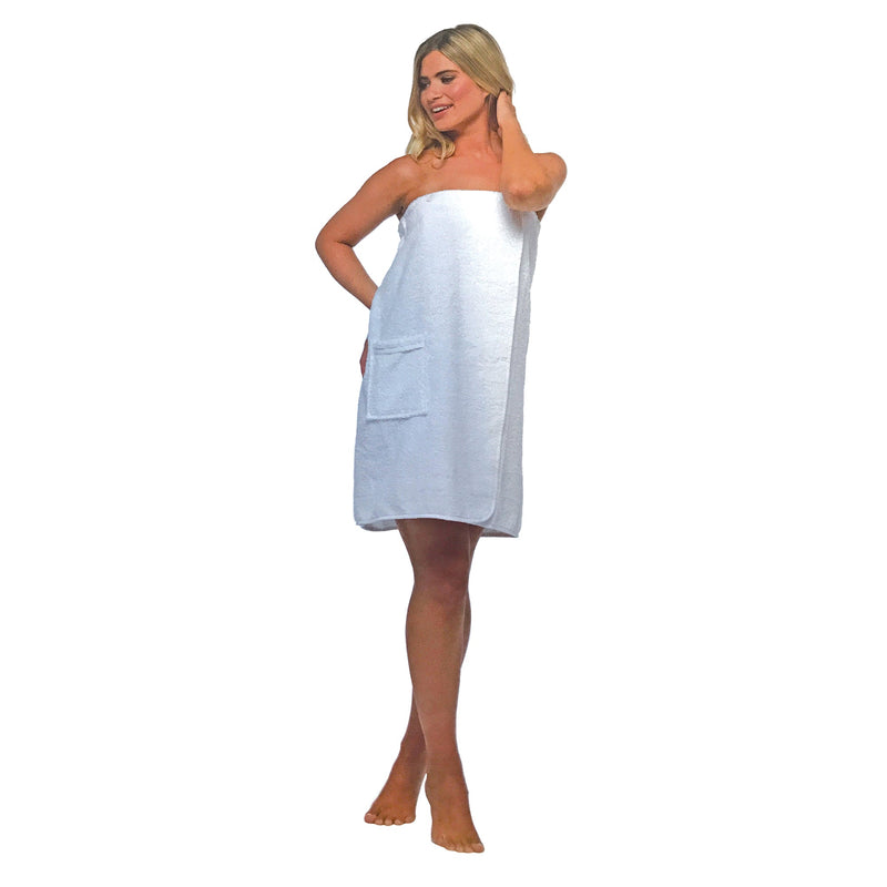 Ladies 100% Cotton Terry Cloth Spa Bath Towel Wrap Dress with Pocket