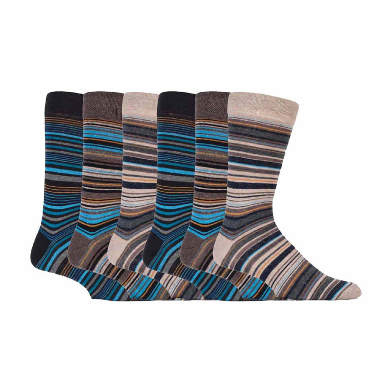 6 Pack Mens Colourful Striped Patterned Dress Cotton Socks