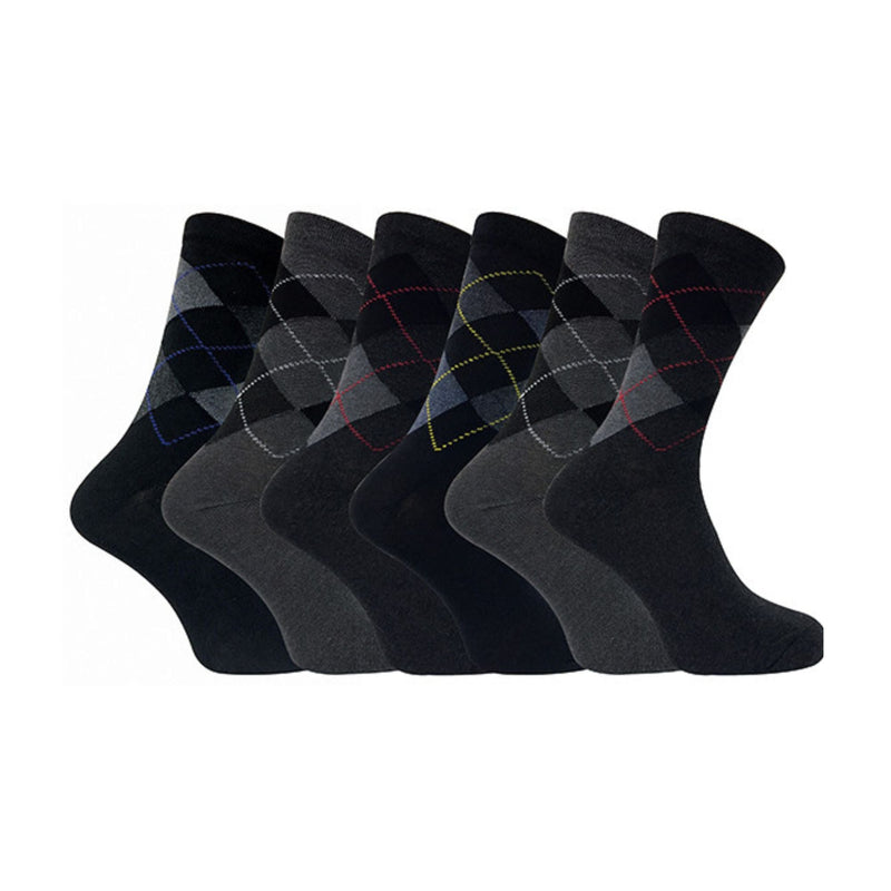6 Pack Mens Patterned Coloured Soft Cotton Dress Socks