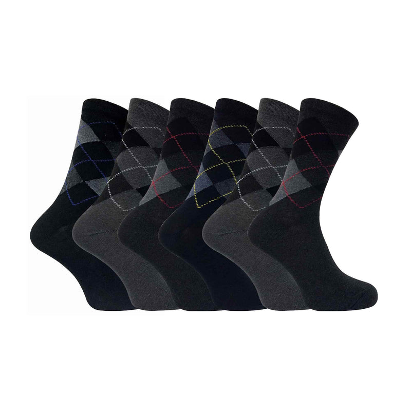 6 Pack Mens Patterned Coloured Soft Cotton Dress Socks