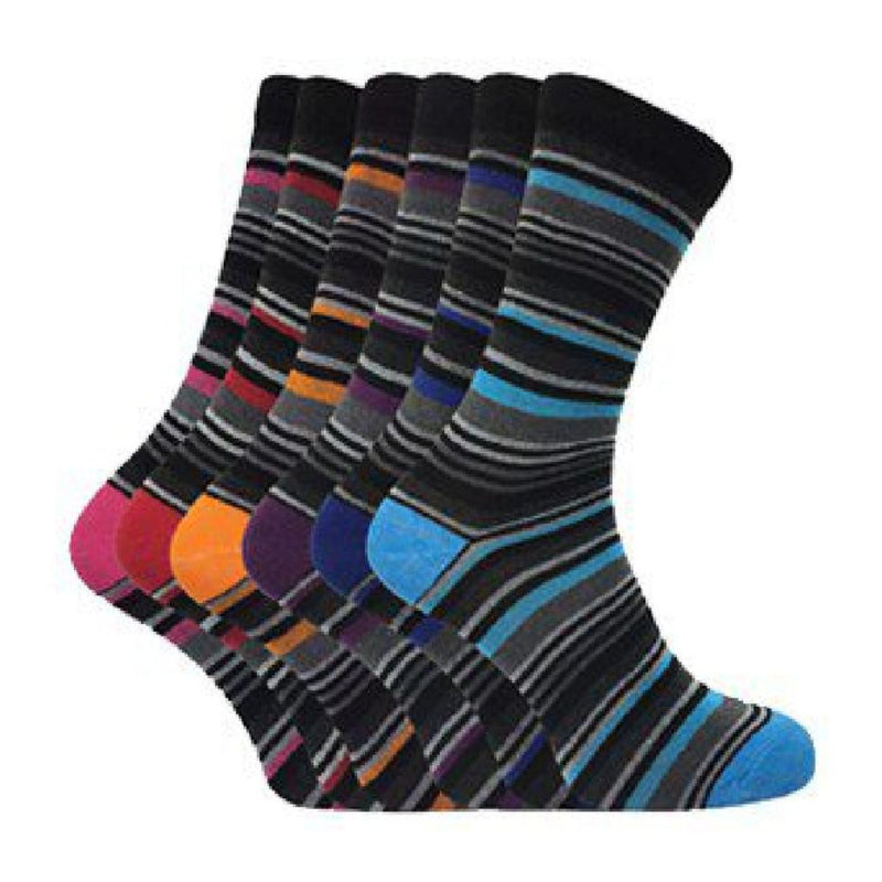 6 Pack Mens Patterned Coloured Soft Cotton Dress Socks