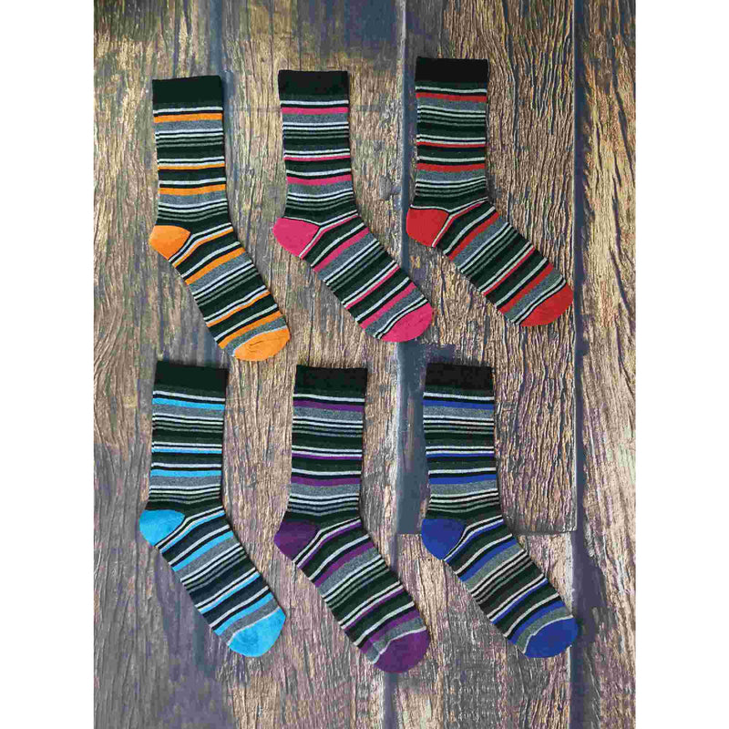 6 Pack Mens Patterned Coloured Soft Cotton Dress Socks