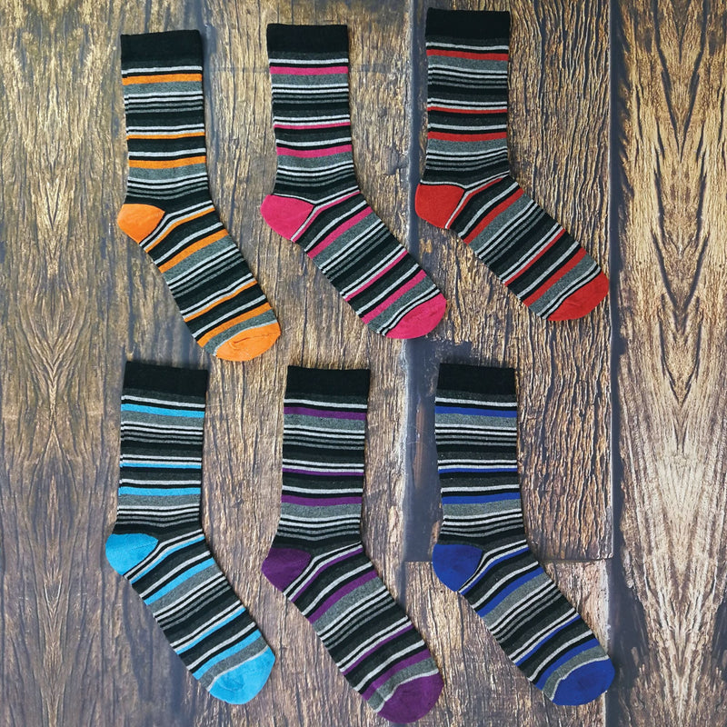 6 Pack Mens Patterned Coloured Soft Cotton Dress Socks