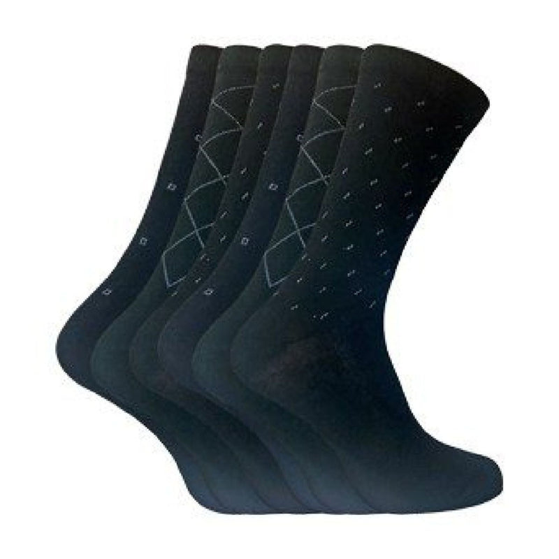 6 Pack Mens Patterned Coloured Soft Cotton Dress Socks