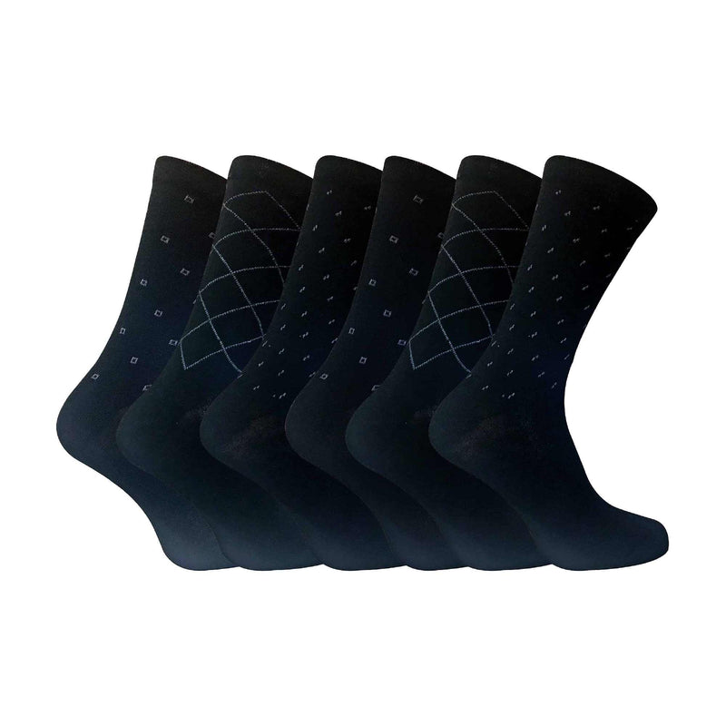 6 Pack Mens Patterned Coloured Soft Cotton Dress Socks
