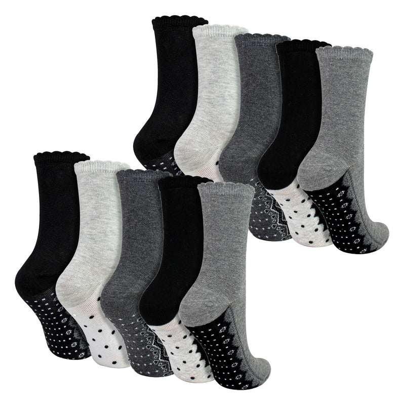 10 Pairs Ladies Lace Effect Footbed Socks - Soft Cotton Rich Everyday Socks
