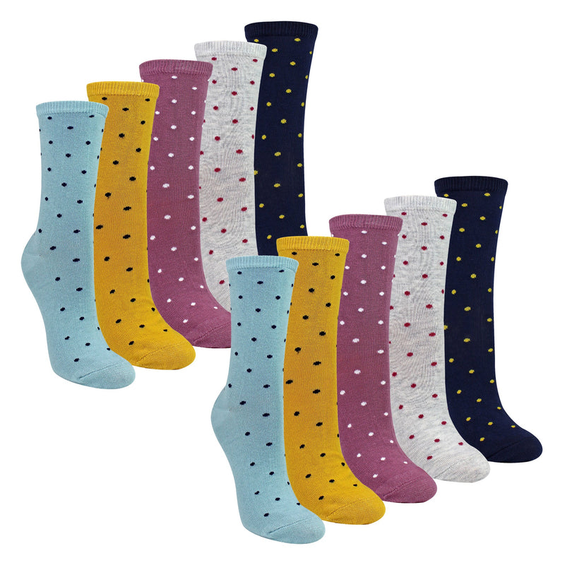 10 Pairs Ladies Multi Spot Socks - Soft Cotton Rich Polka Dot Everyday Socks