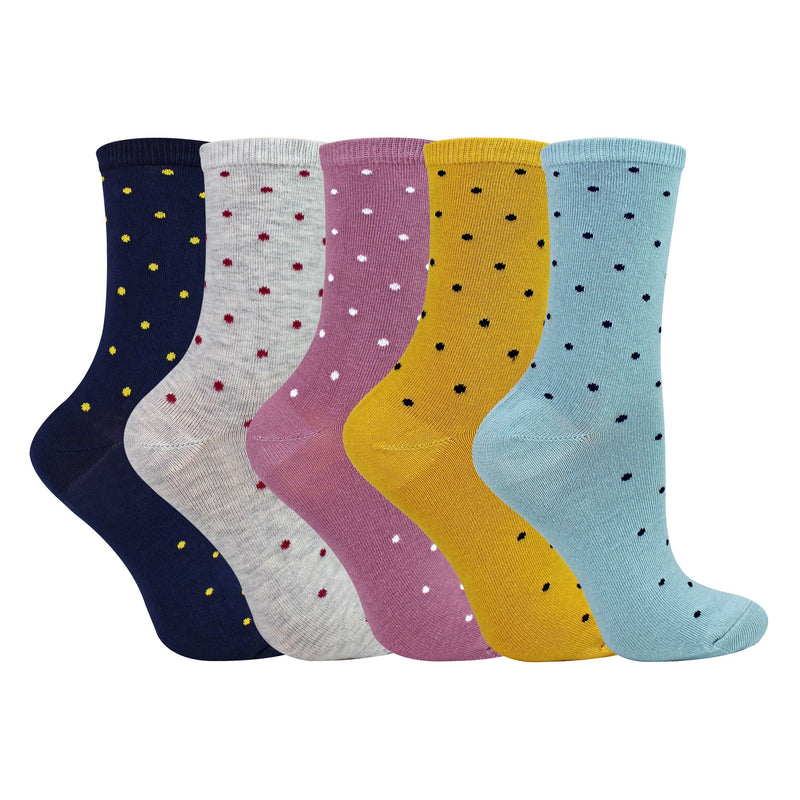 10 Pairs Ladies Multi Spot Socks - Soft Cotton Rich Polka Dot Everyday Socks