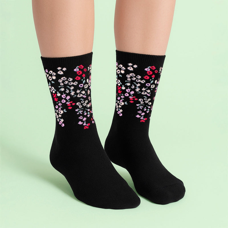 6 Pairs Ladies Floral Pattern Socks - Soft Cotton Rich Everyday Socks