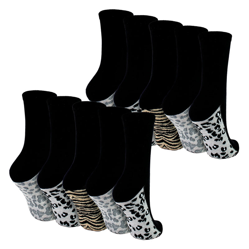 Ladies Cotton Animal Print Footbed Socks Soft Cushioned Comfy Socks