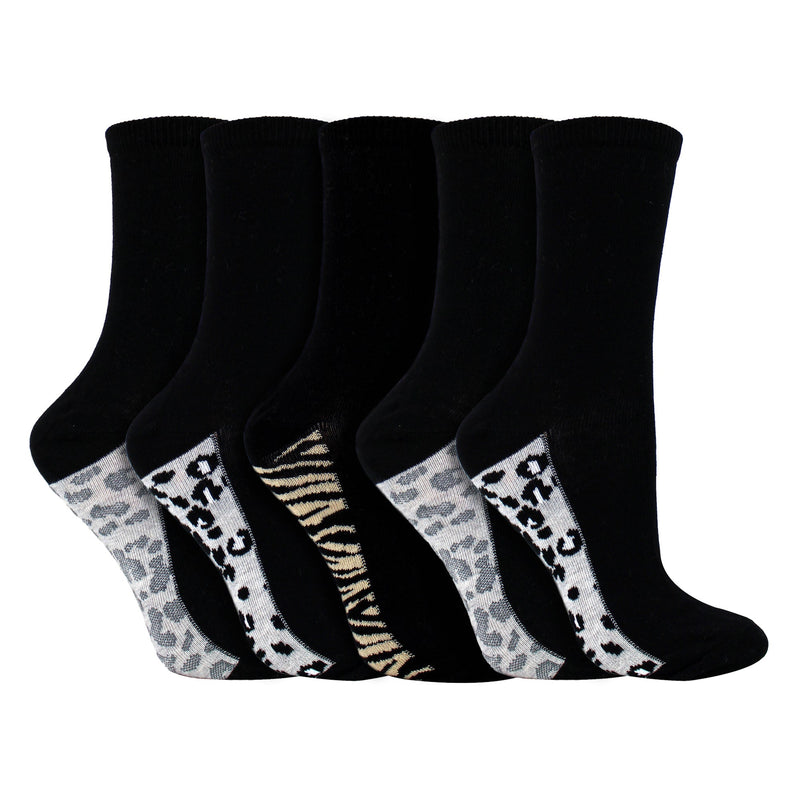 Ladies Cotton Animal Print Footbed Socks Soft Cushioned Comfy Socks