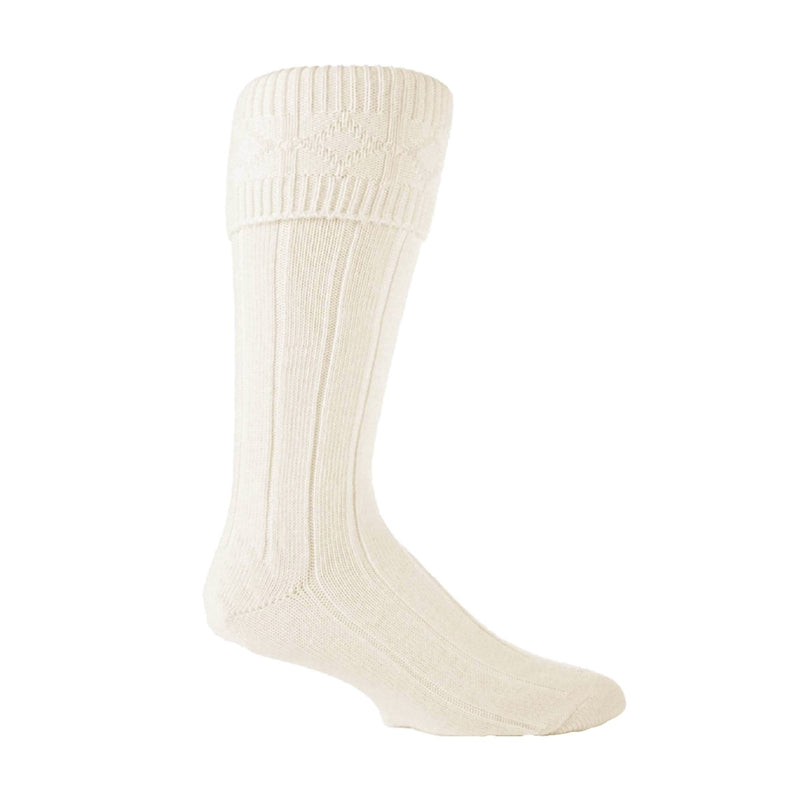 1 Pack Mens Knee High Wool Blend Ribbed Cream Kilt Socks