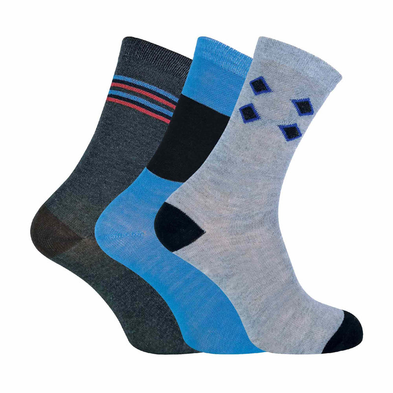 6 Pack Mens Blue Grey Argyle Striped Fashion Dress Socks