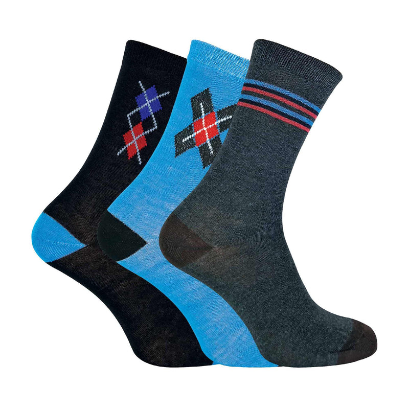 6 Pack Mens Blue Grey Argyle Striped Fashion Dress Socks