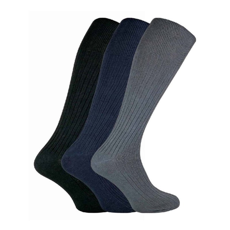 3 Pack Mens Long Knee High Length 100% Cotton Socks