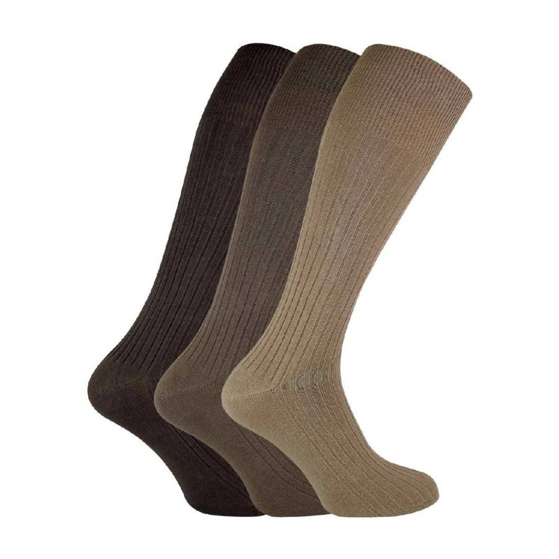 3 Pack Mens Long Knee High Length 100% Cotton Socks