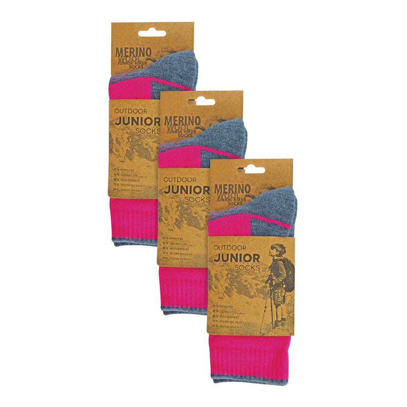 3 Pack Kids Merino Wool Hiking Socks (3 Sizes)