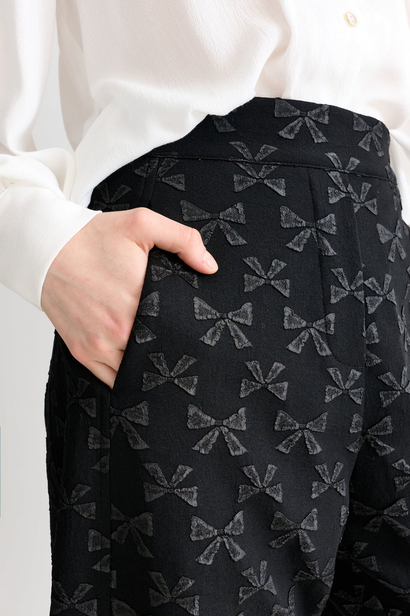 Sutton Black Bow Jacquard Barrel Trousers