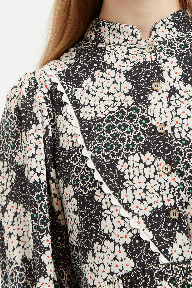 Suzanne Flower Patch Mini Dress Black/White