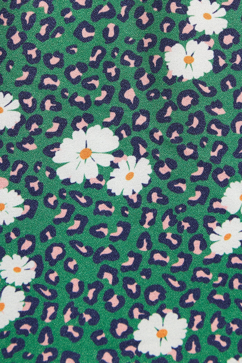 Louche Suzanne Roaring Daisy Print Long Sleeve Mini Dress - Green