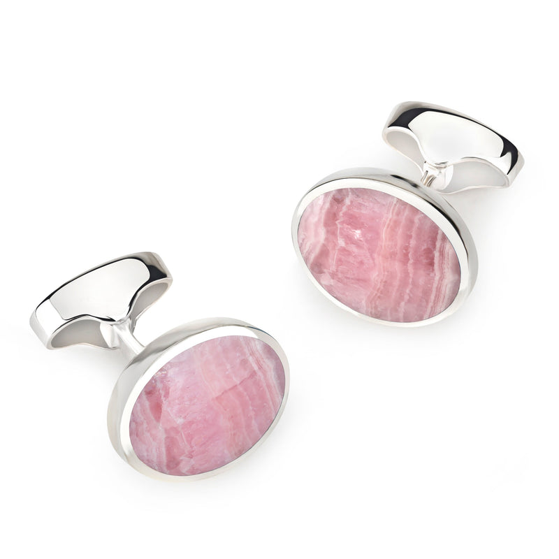 Sterling Silver Oval Rhodochrosite Cufflinks