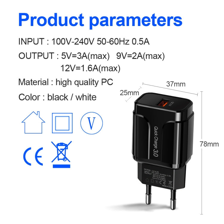 Portable QC3.0 18W USB Port Universal Quick Charging Charger, EU Plug, EU Plug