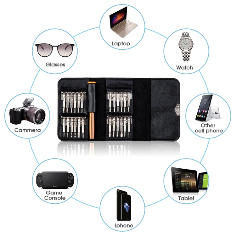 Magnetic suction 27 in 1 portable wallet type screw driver set mobile phone tablet maintenance tool, 27 in 1