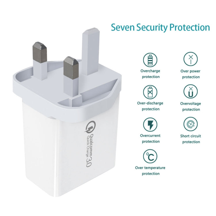 SDC-30W 2 in 1 USB to 8 Pin Data Cable + 30W QC 3.0 USB + 2.4A Dual USB 2.0 Ports Mobile Phone Tablet PC Universal Quick Charger Travel Charger Set,  UK Plug, with 8 Pin Cable, UK Plug