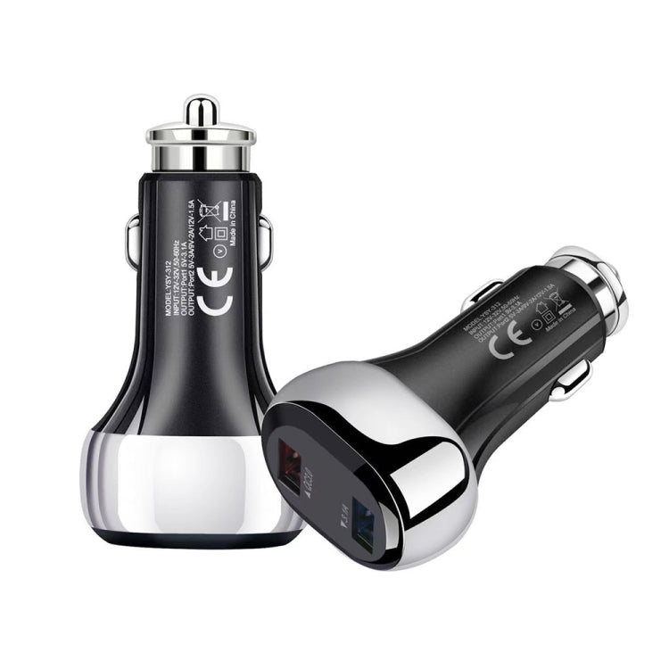 YSY-312 2 in 1 18W Portable QC3.0 Dual USB Car Charger + 1m 3A USB to 8 Pin Data Cable Set, with 8 Pin Cable