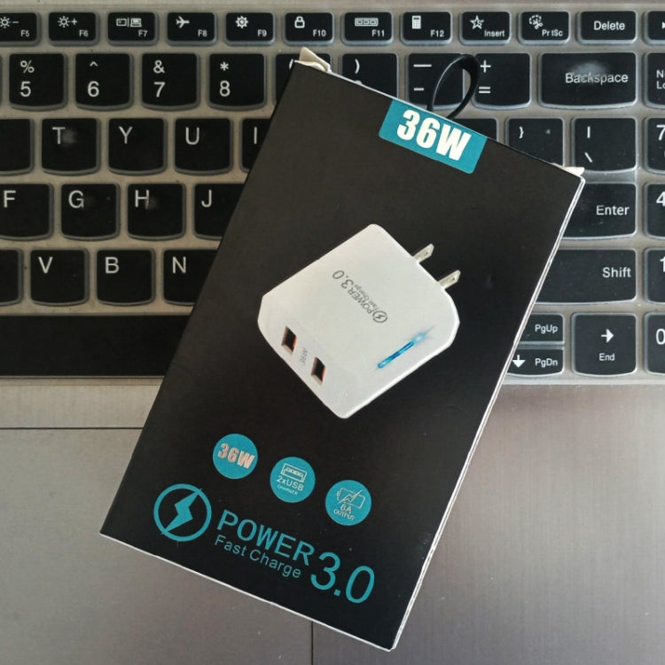 36W Dual Port QC3.0 USB Charger with 3A USB to Type-C Data Cable, US Plug, US Plug + USB to Type-C Cable