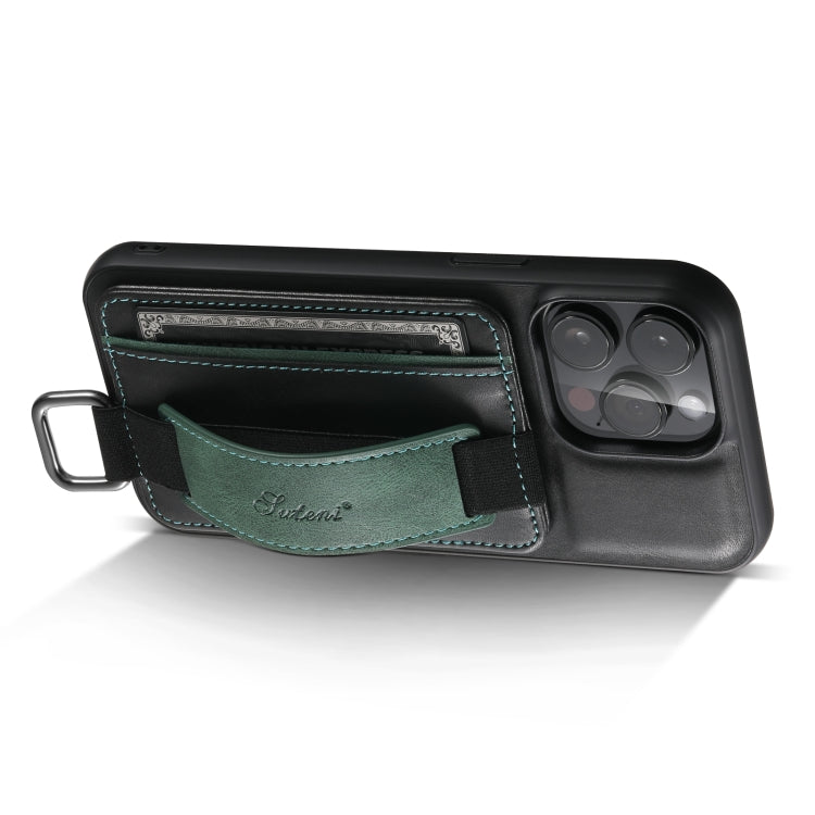 Suteni H13 Card Wallet Wrist Strap Holder PU Phone Case, For iPhone 14, For iPhone 14 Pro, For iPhone 14 Plus, For iPhone 14 Pro Max