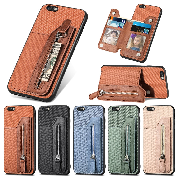 Carbon Fiber Horizontal Flip Zipper Wallet Phone Case, For iPhone 6 / 6s, For iPhone 6 Plus / 6s Plus