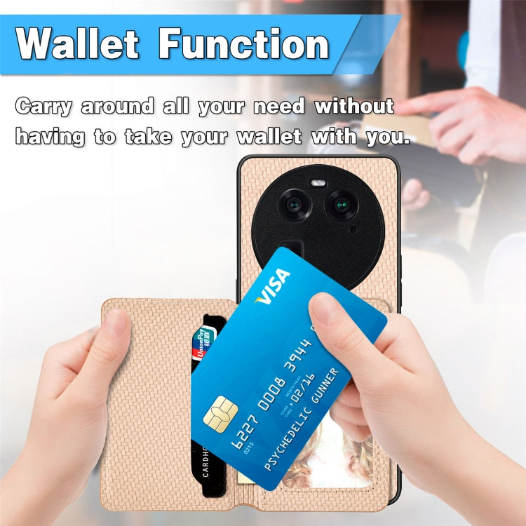 Carbon Fiber Magnetic Card Bag Phone Case, For OPPO Find X6, For OPPO Reno5 5G, For OPPO Reno7 5G, For OPPO Reno8 T 4G