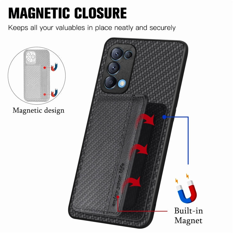 Carbon Fiber Magnetic Card Bag Phone Case, For OPPO Find X6, For OPPO Reno5 5G, For OPPO Reno7 5G, For OPPO Reno8 T 4G