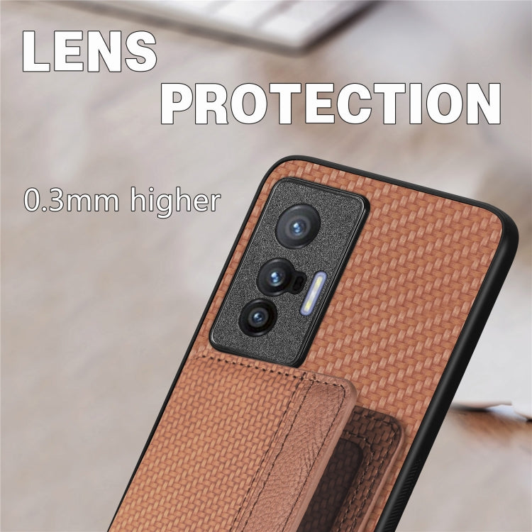 Carbon Fiber Magnetic Card Bag Phone Case, For  vivo X70, For vivo Y16, For vivo Y21, For Xiaomi 13 Lite