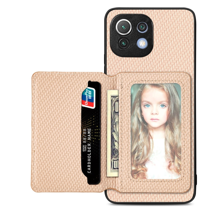 Carbon Fiber Magnetic Card Bag Phone Case, For Xiaomi Mi 11 Lite, For Xiaomi Redmi Note 12 Pro+ 5G Global, For Xiaomi Poco X3 NFC, For Xiaomi Poco X5 Pro