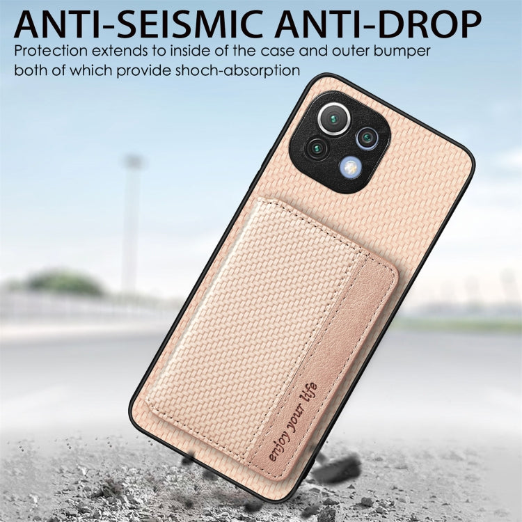 Carbon Fiber Magnetic Card Bag Phone Case, For Xiaomi Mi 11 Lite, For Xiaomi Redmi Note 12 Pro+ 5G Global, For Xiaomi Poco X3 NFC, For Xiaomi Poco X5 Pro