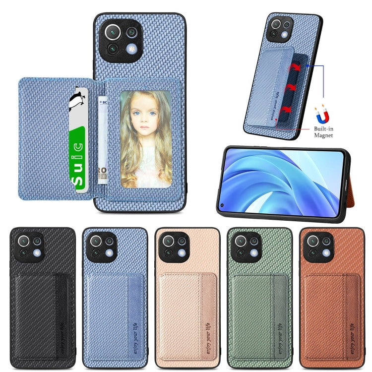 Carbon Fiber Magnetic Card Bag Phone Case, For Xiaomi Mi 11 Lite, For Xiaomi Redmi Note 12 Pro+ 5G Global, For Xiaomi Poco X3 NFC, For Xiaomi Poco X5 Pro