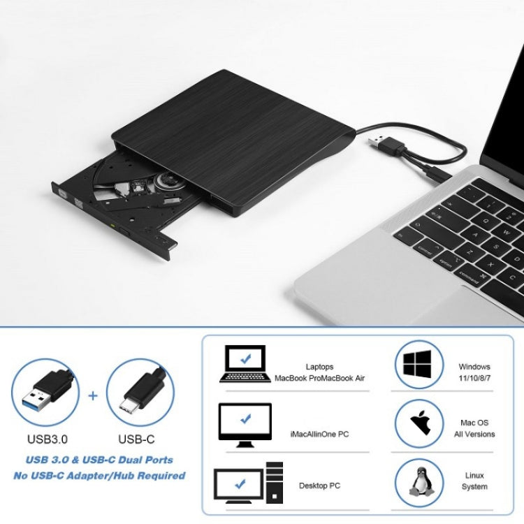 BT638 Notebook Desktop External USB 3.0 Portable CD Player CD-RW Optical Drive Burner, BT638