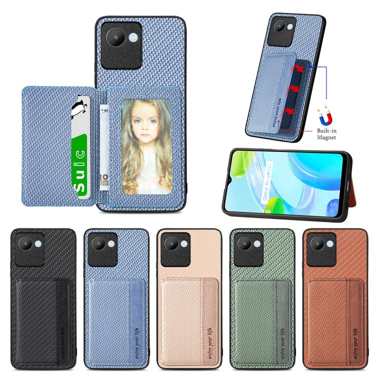 Carbon Fiber Magnetic Card Bag Phone Case, For Realme 14 Pro+, For Realme 14 Pro, For Realme Neo7, For Realme C30