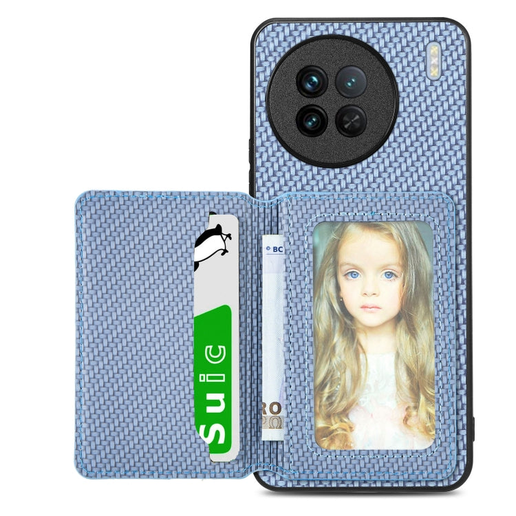 Carbon Fiber Magnetic Card Bag Phone Case, For vivo Y29 4G, For vivo S18, For vivo X90 Pro, For vivo X90