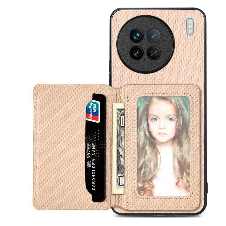 Carbon Fiber Magnetic Card Bag Phone Case, For vivo Y29 4G, For vivo S18, For vivo X90 Pro, For vivo X90