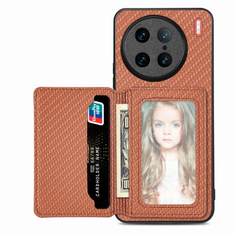 Carbon Fiber Magnetic Card Bag Phone Case, For vivo Y29 4G, For vivo S18, For vivo X90 Pro, For vivo X90