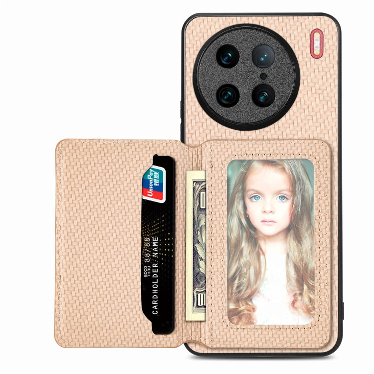 Carbon Fiber Magnetic Card Bag Phone Case, For vivo Y29 4G, For vivo S18, For vivo X90 Pro, For vivo X90