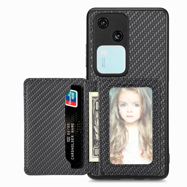 Carbon Fiber Magnetic Card Bag Phone Case, For vivo Y29 4G, For vivo S18, For vivo X90 Pro, For vivo X90